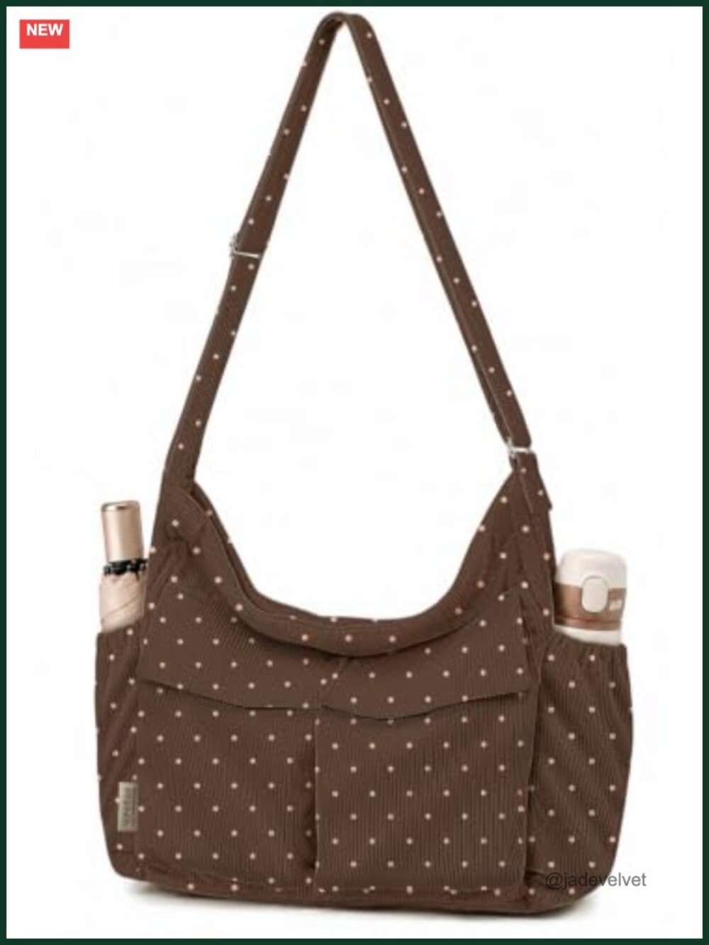 Corduroy Messenger Hobo Crossbody Tote, Adjustable Strap, Fits Laptop
